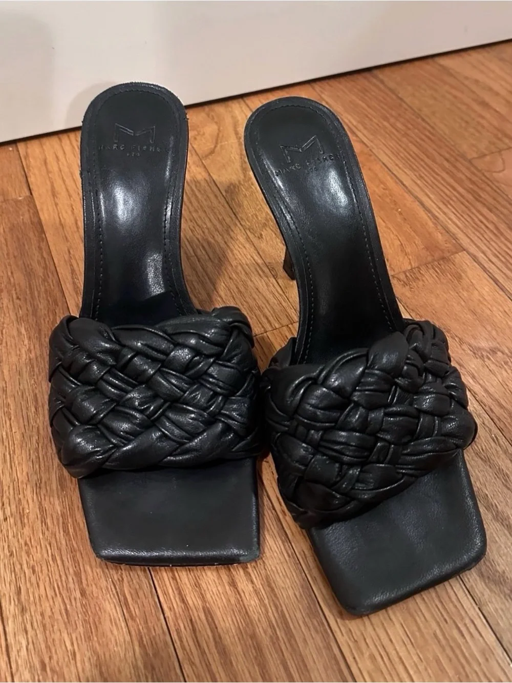 Braided Woven Black Open Toe Heels